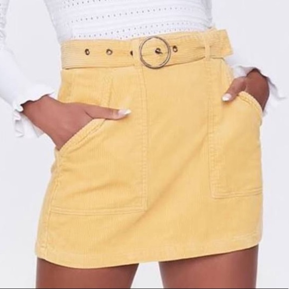 Forever 21 Dresses & Skirts - Forever 21 yellow corduroy belted skirt